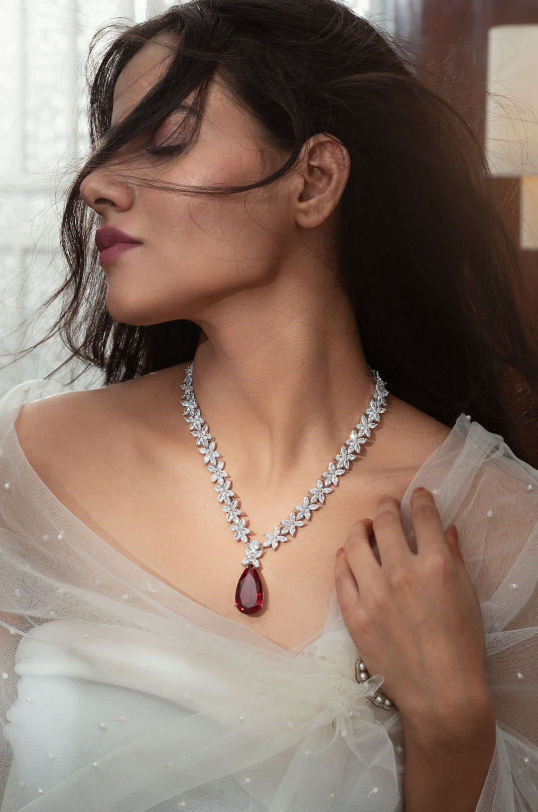 Diana Red Drop Necklace Set