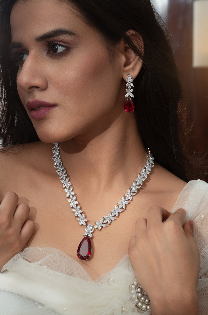 Diana Red Drop Necklace Set