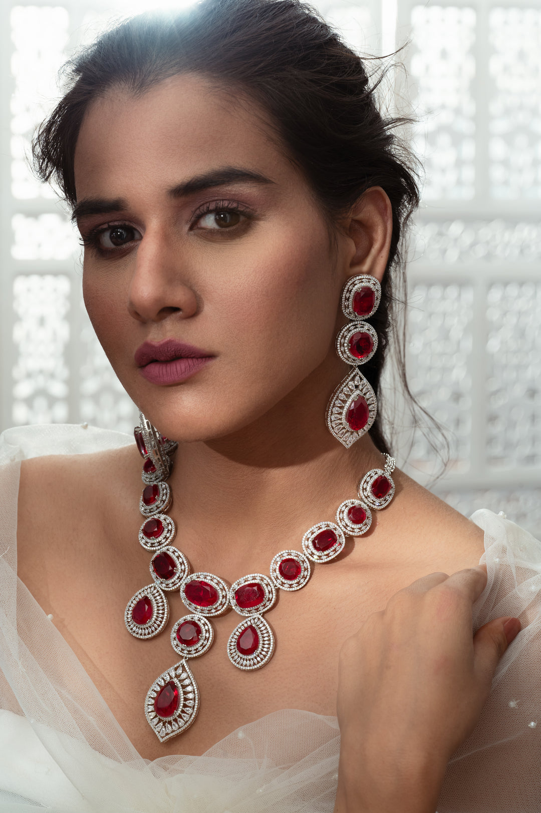 Molly Red Statement Necklace Set