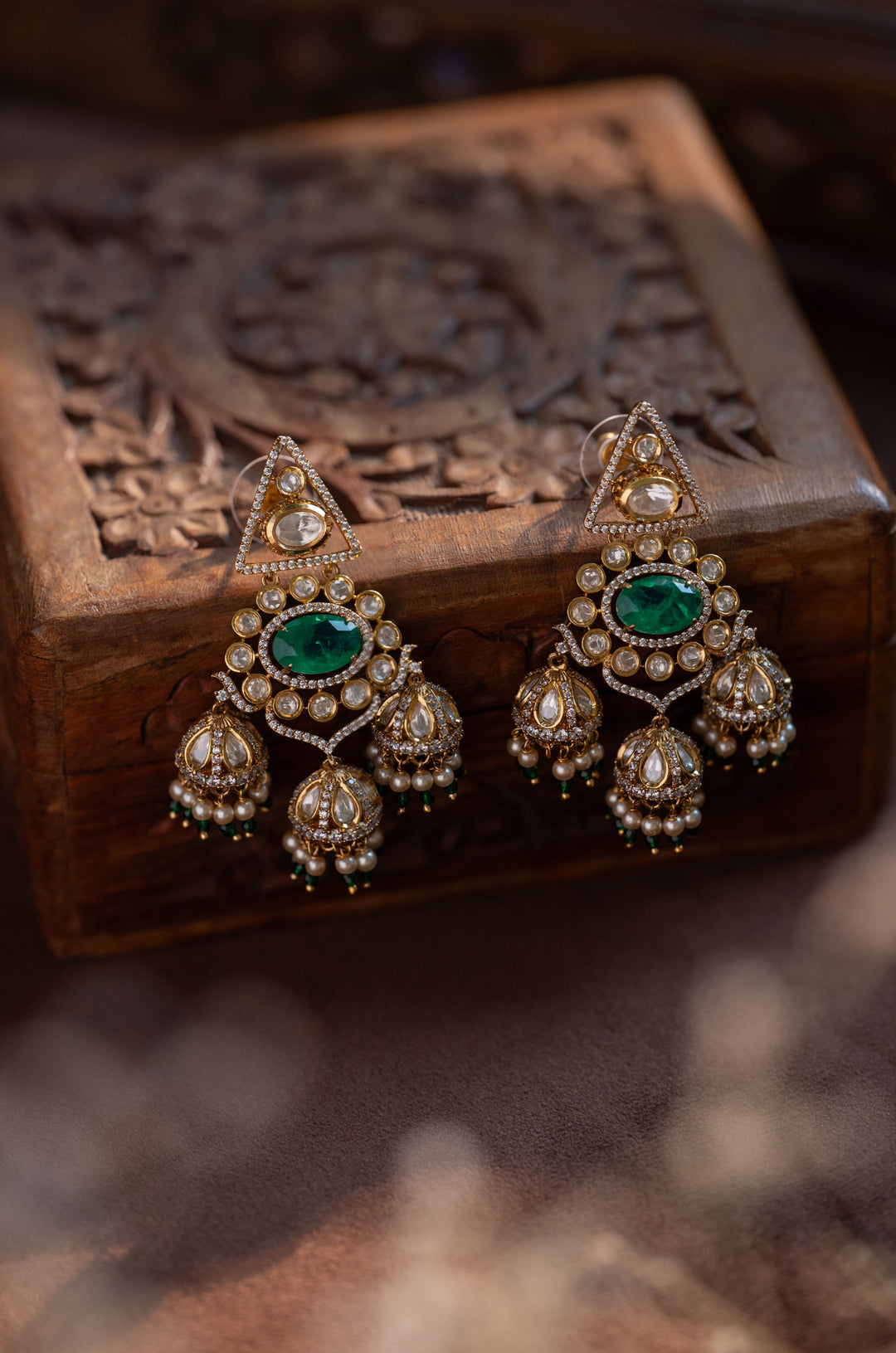 Jhilmil Green Polki Jhumka Earrings