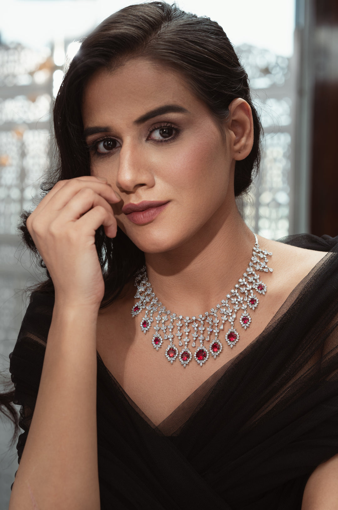 Ellie Red Faux Diamond Necklace Set