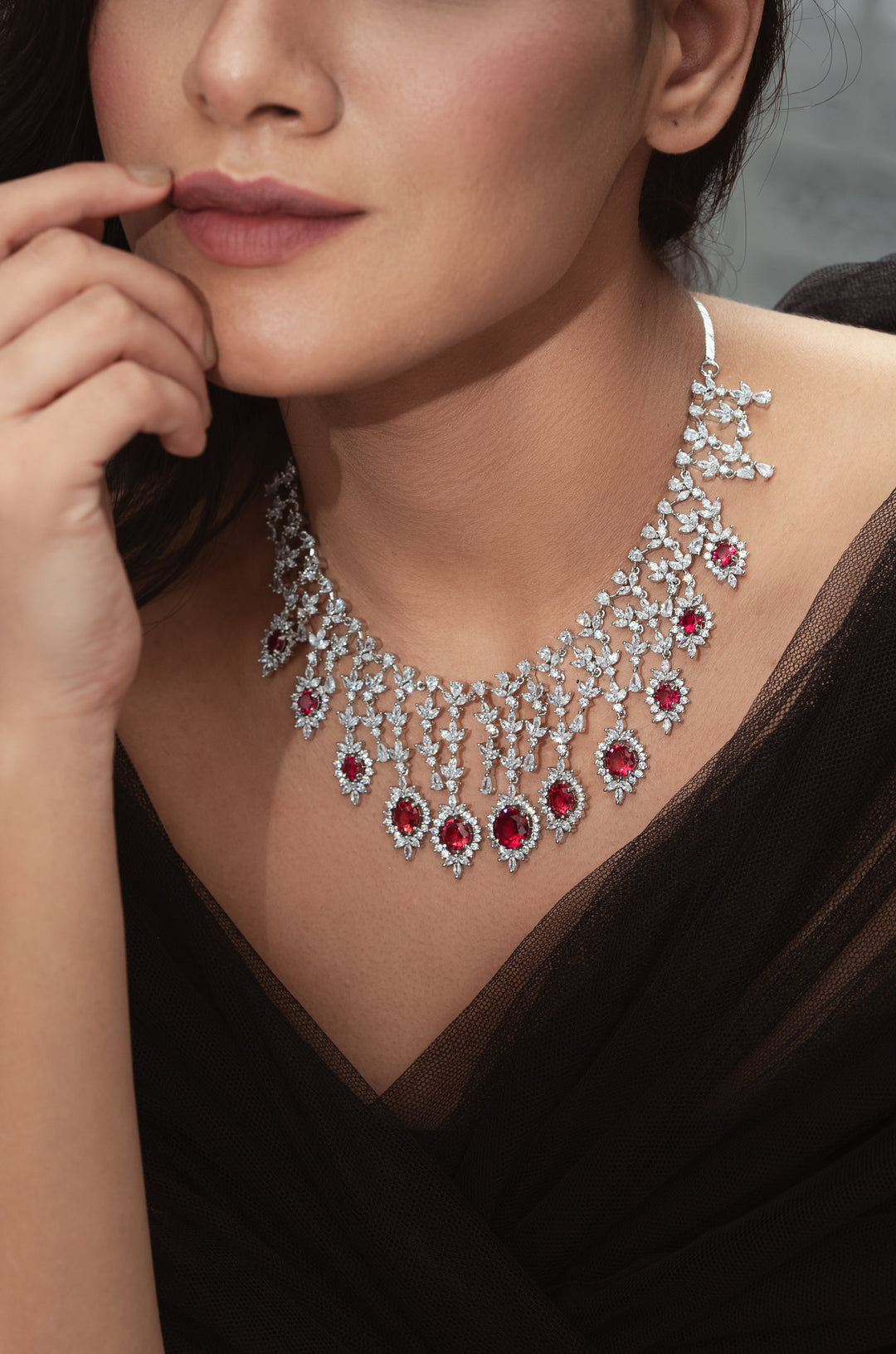 Ellie Red Faux Diamond Necklace Set