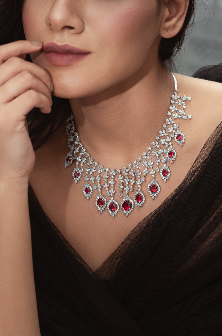 Ellie Red Faux Diamond Necklace Set