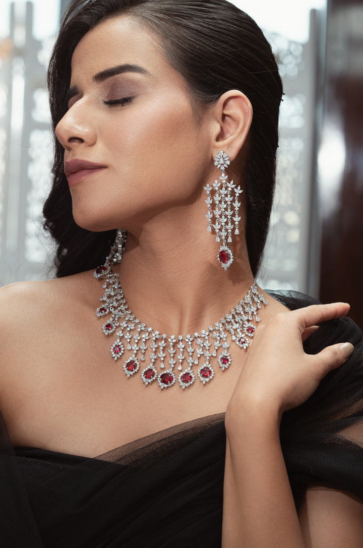 Ellie Red Faux Diamond Necklace Set