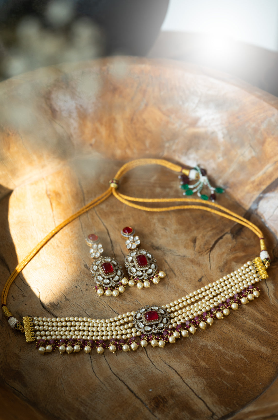 Roza Pink Polki Necklace Set