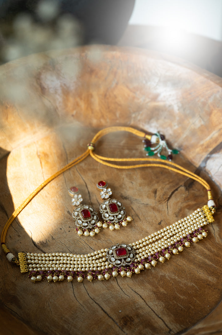 Roza Pink Polki Necklace Set