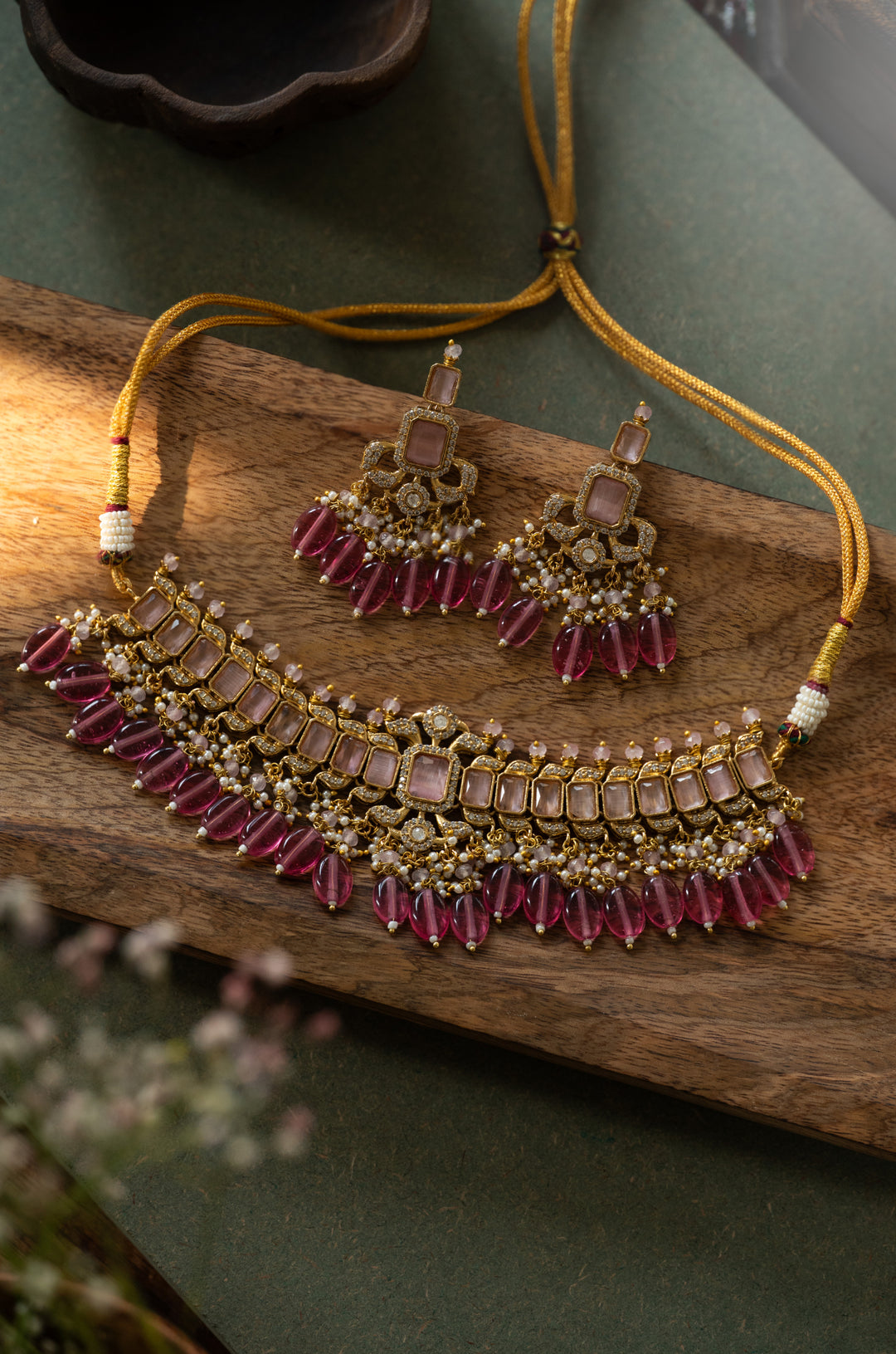 Malini Pink Polki Necklace Set