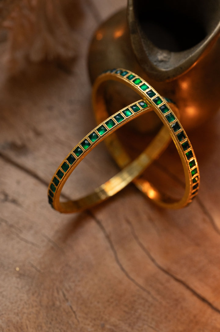 Kamini Green Kundan Bangles - Set Of 2