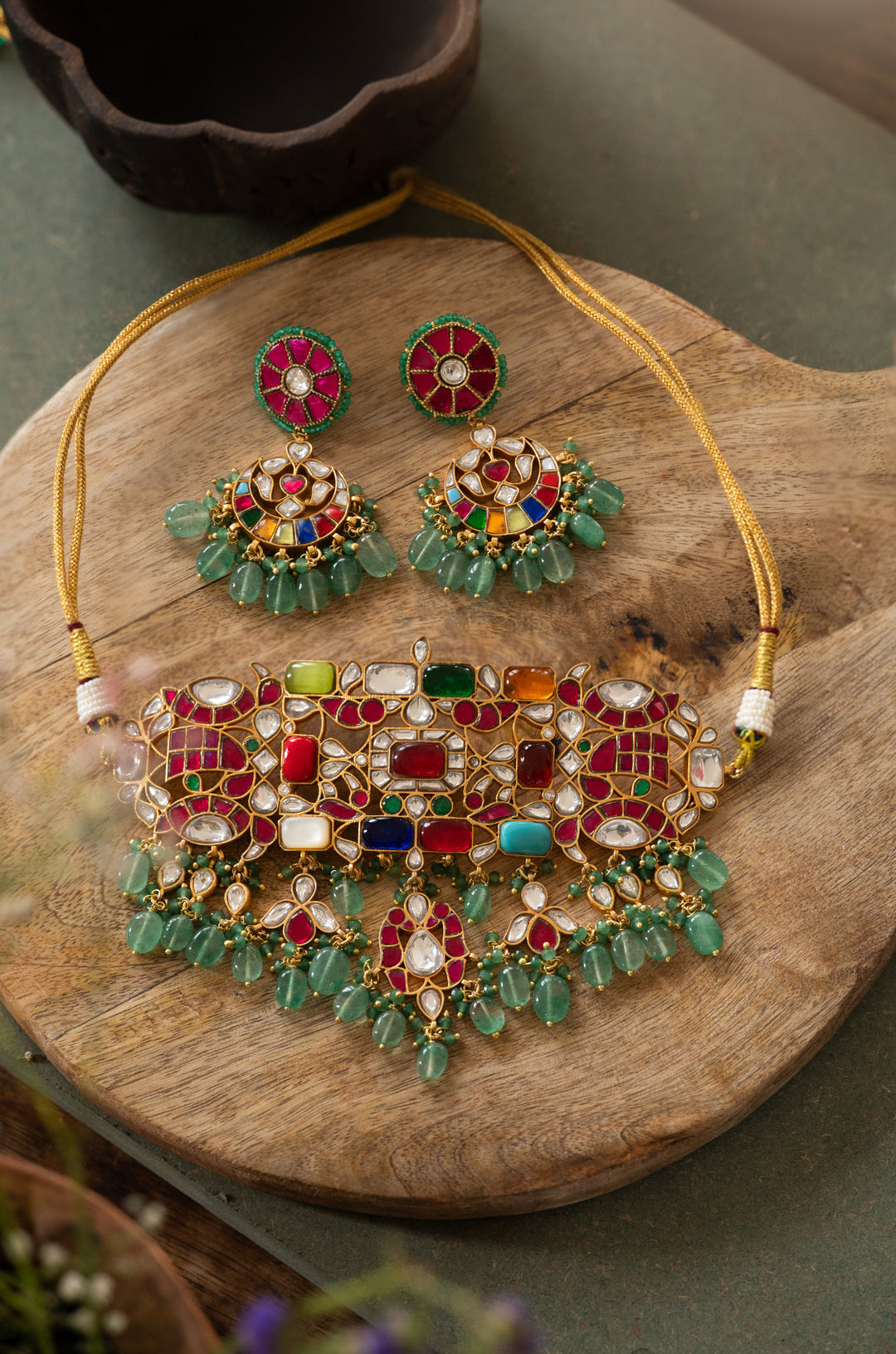 Ketaki Navrattan Kundan Necklace Set