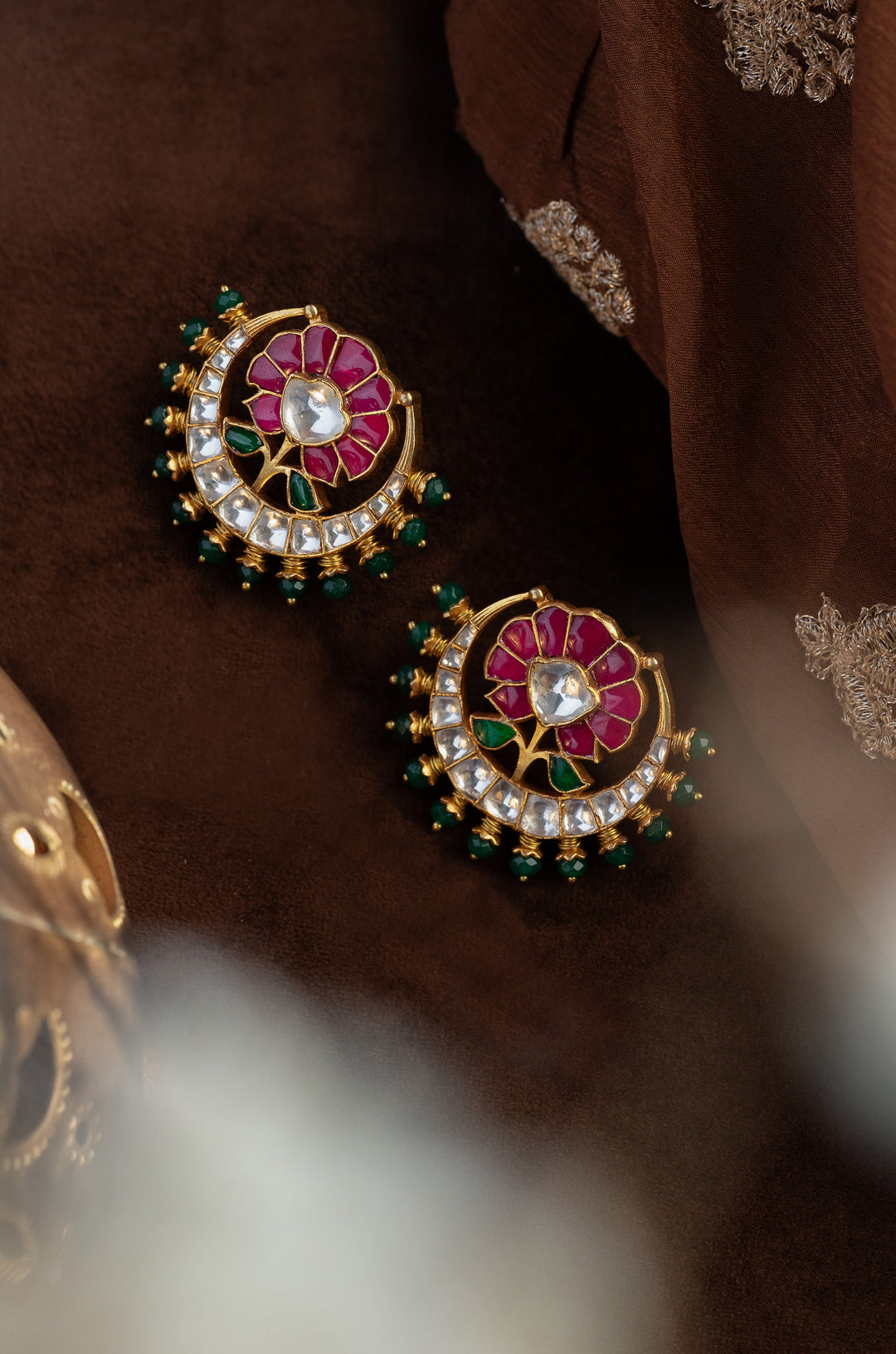 Emaray Pink Kundan Earrings