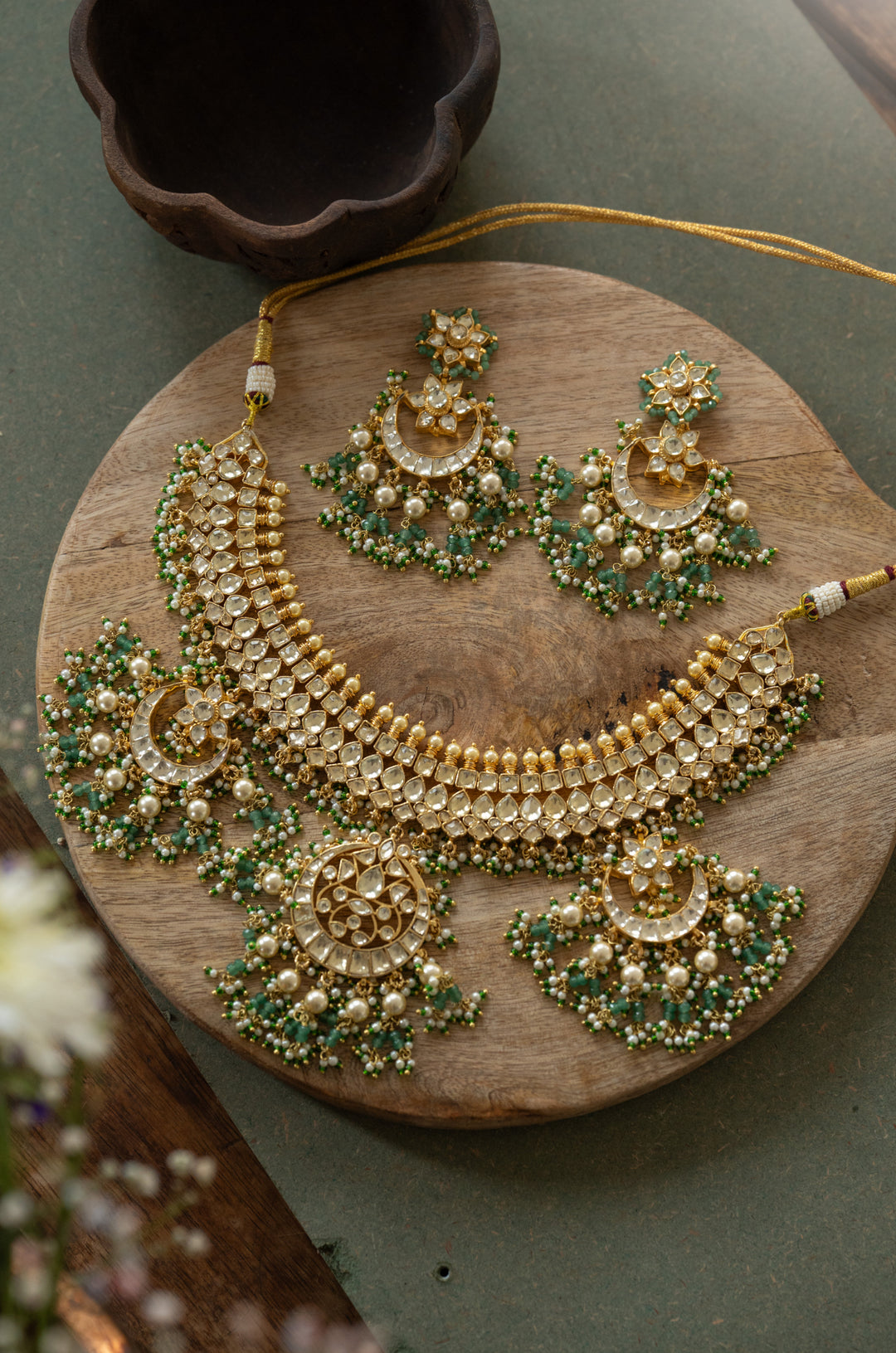 Effat Mint Kundan Necklace Set
