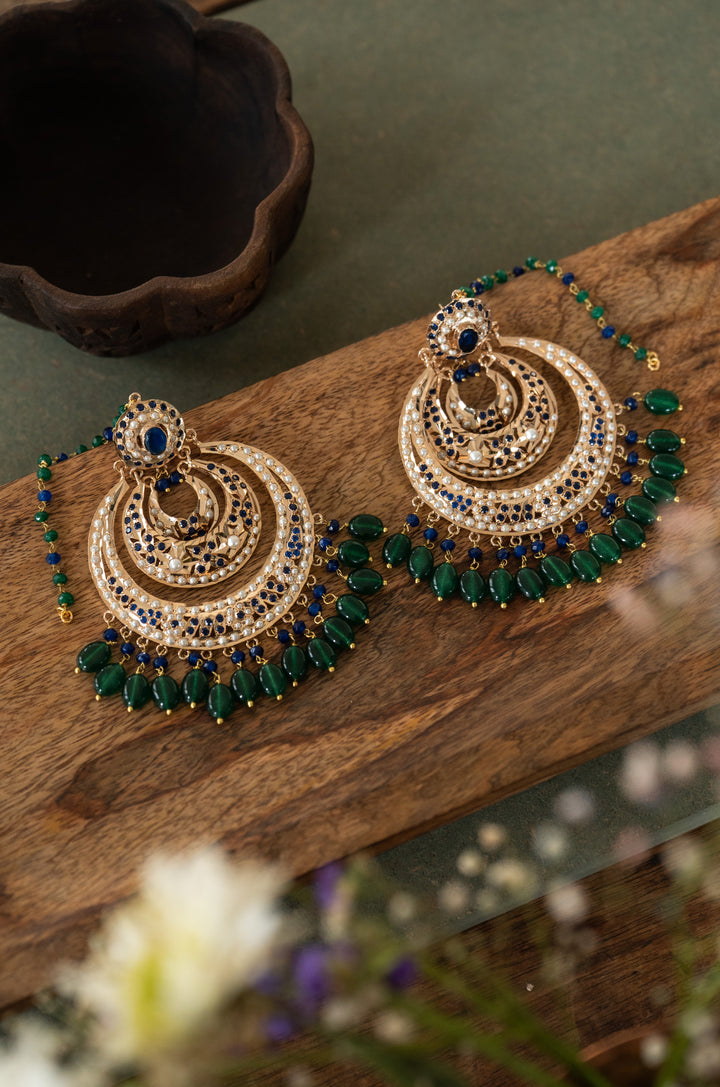 Devisha Green Jadau Chandbali Earrings