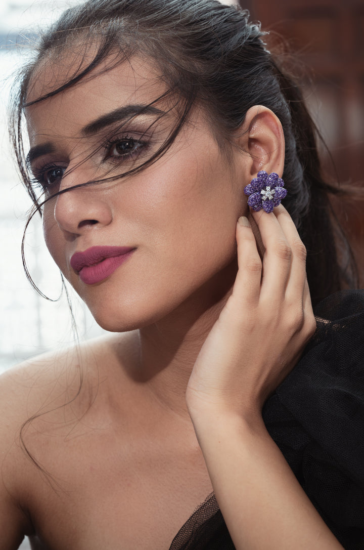 Rose Purple Faux Diamond Earrings