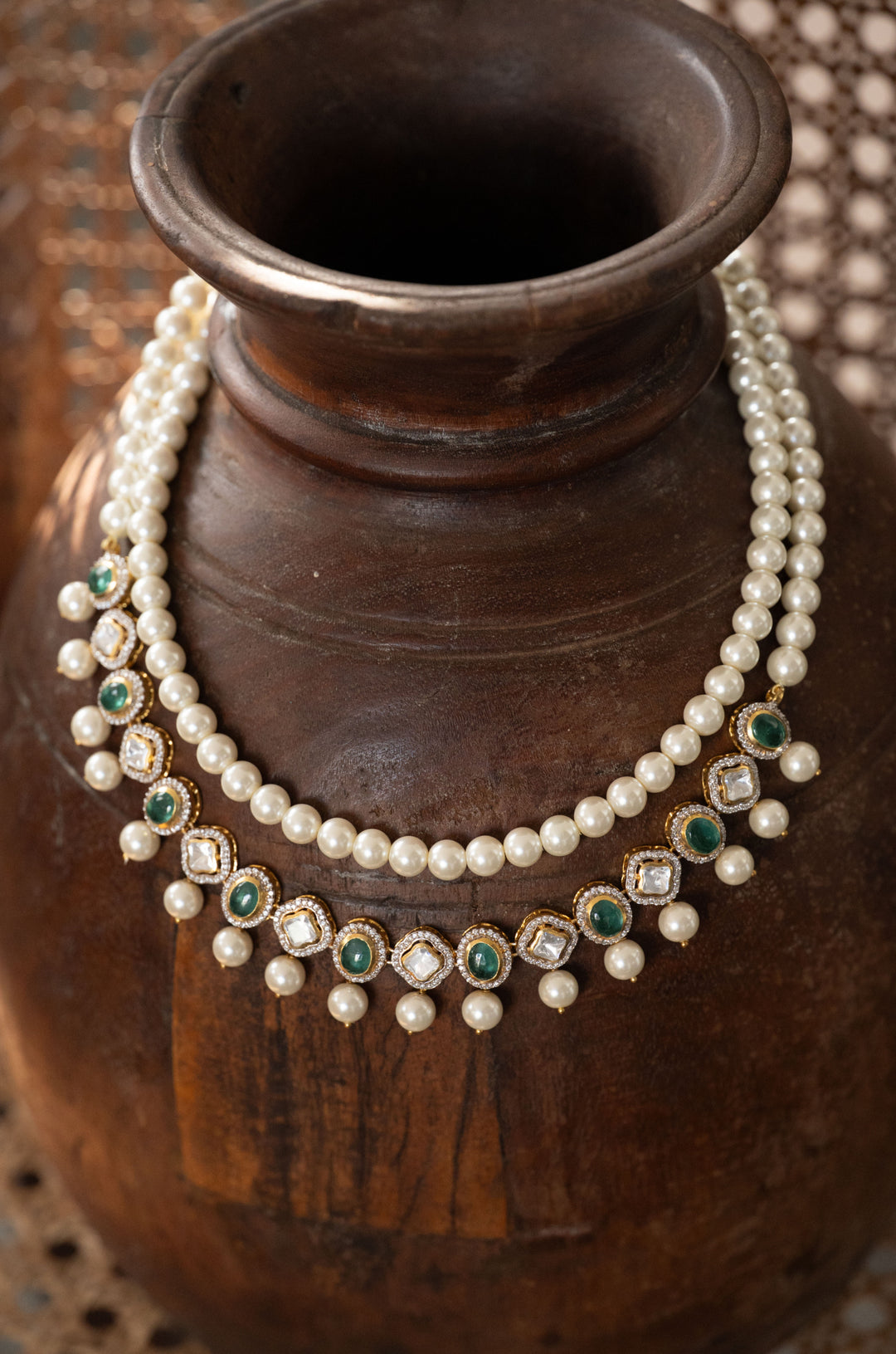 Saanjh Polki And Pearls Silver Necklace
