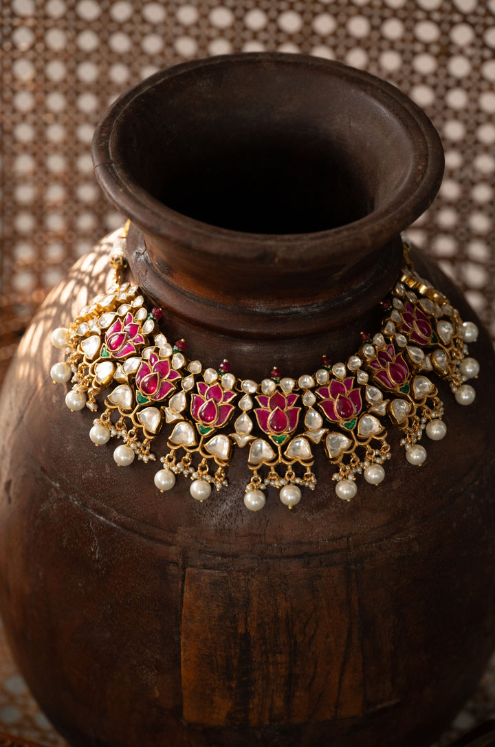 Meher Red Kundan Silver Necklace