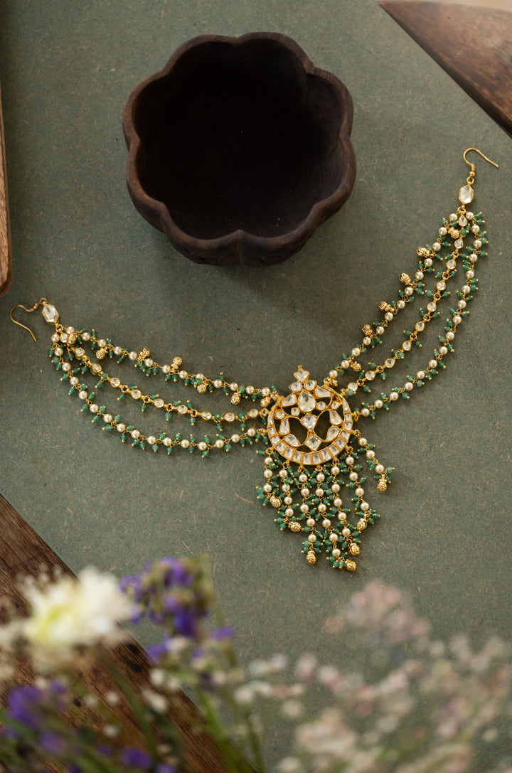 Ivin Mint Kundan Braid Pin