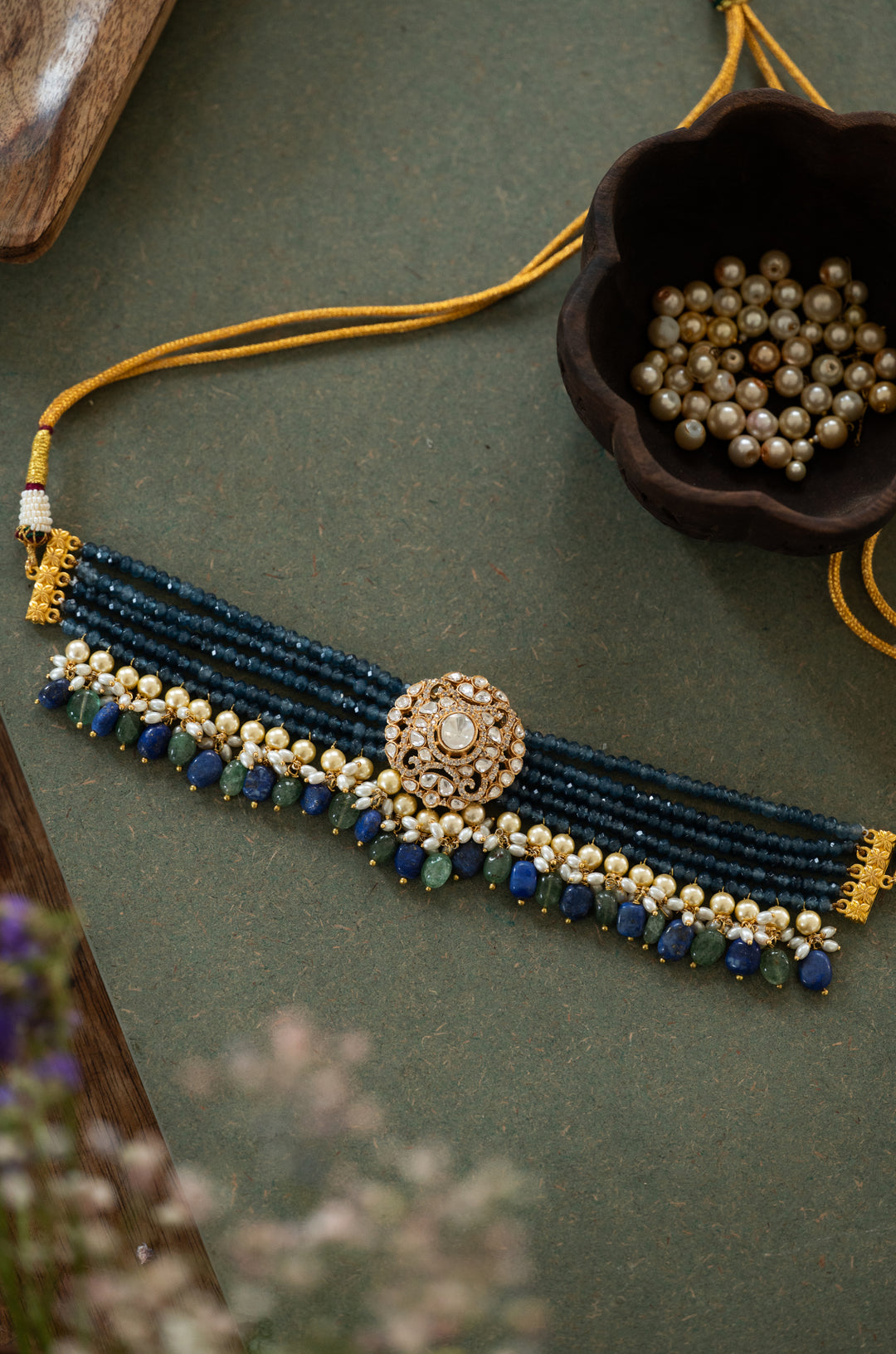 Teva Blue Polki Choker Necklace