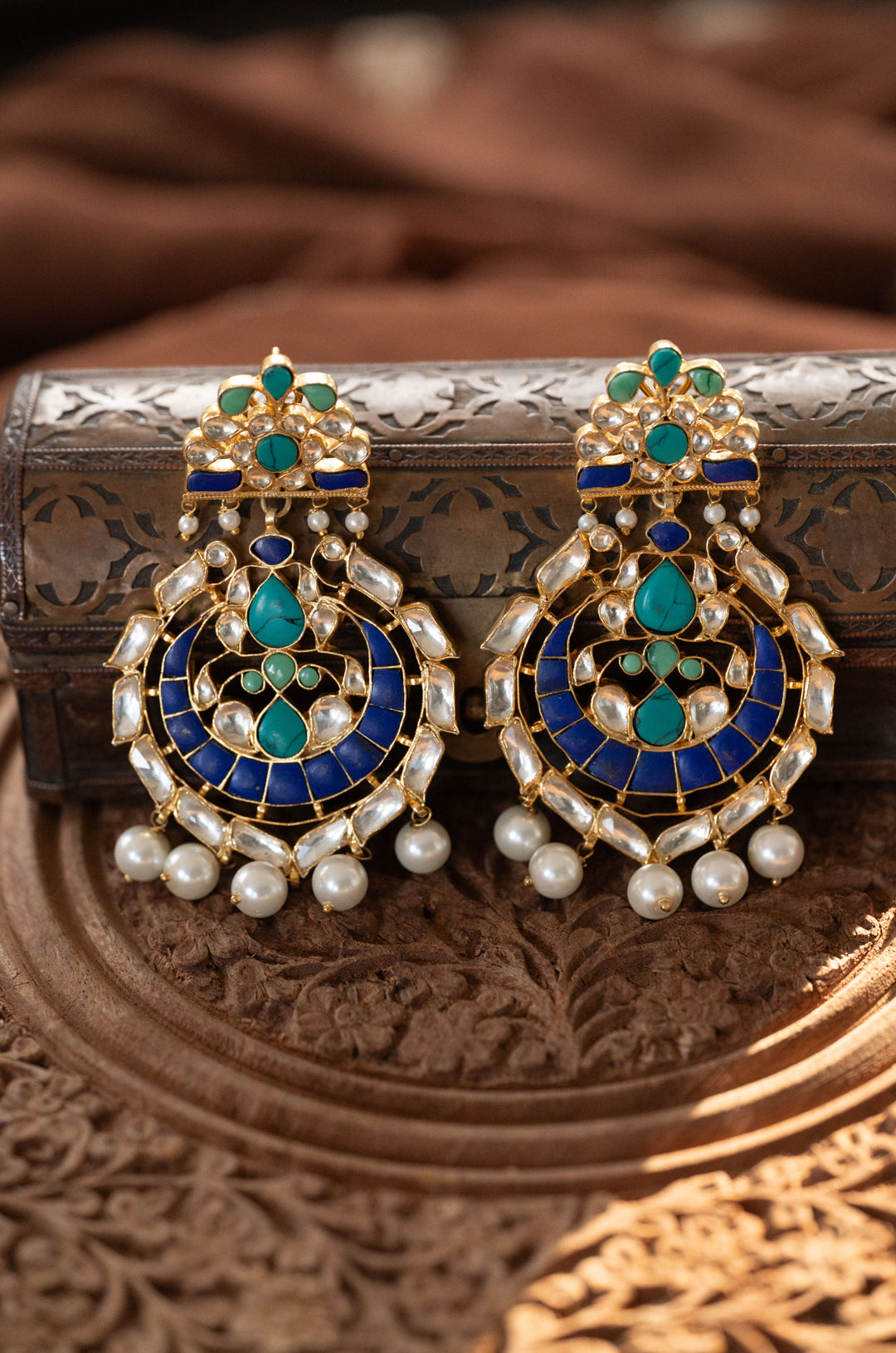Azure Turquoise Silver Chandbali Earrings