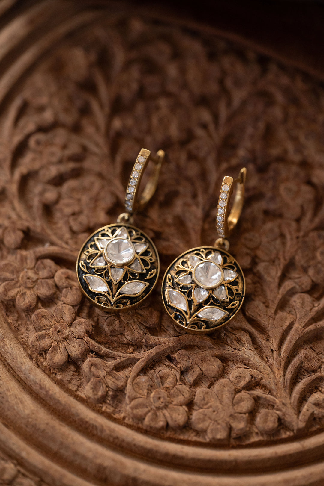 Garima Antique Floral Polki Drop Earrings