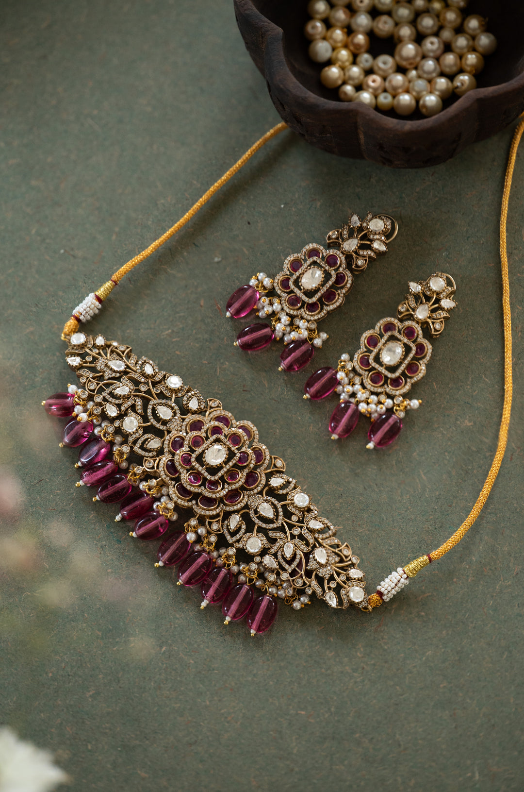 Rhabab Pink Polki Necklace Set