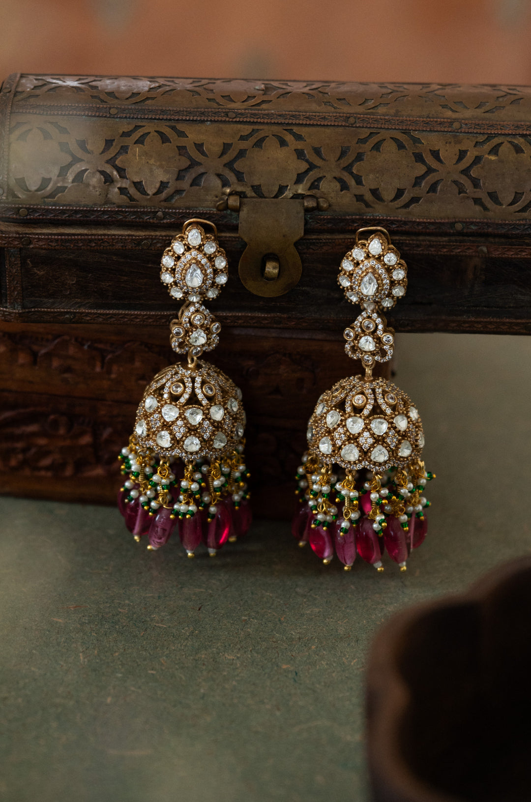 Sharya Pink Polki Jhumka Earrings