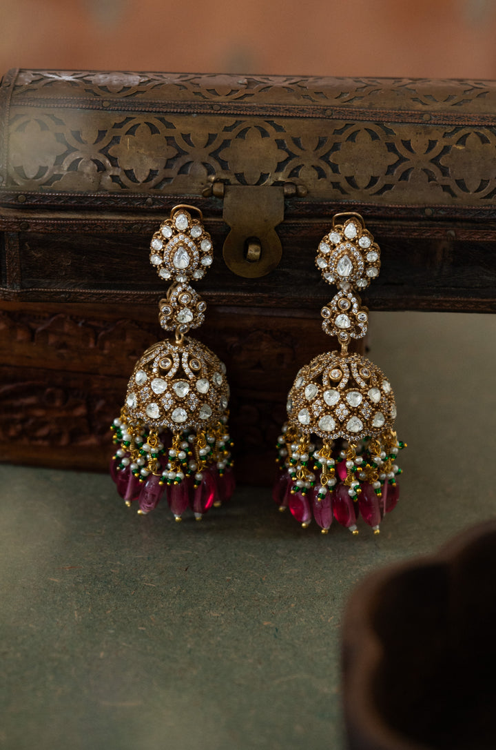 Sharya Pink Polki Jhumka Earrings