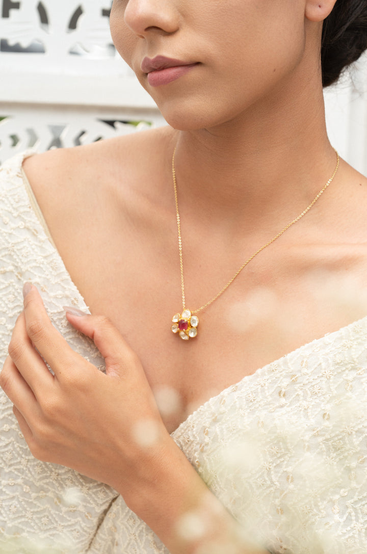 Sharvi Silver Polki Pendant Necklace