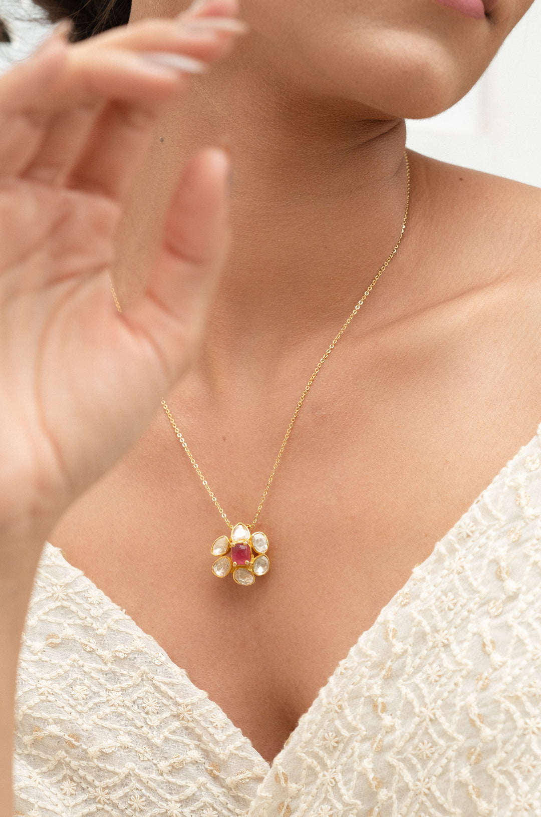 Sharvi Silver Polki Pendant Necklace