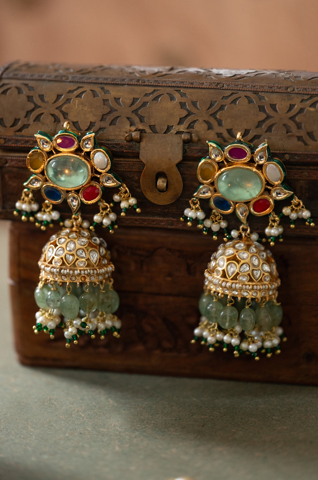 Swara Navrattan Kundan Jhumka Earrings
