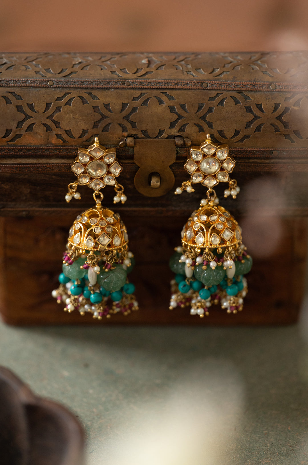 Heer Turquoise Kundan Jhumka Earrings