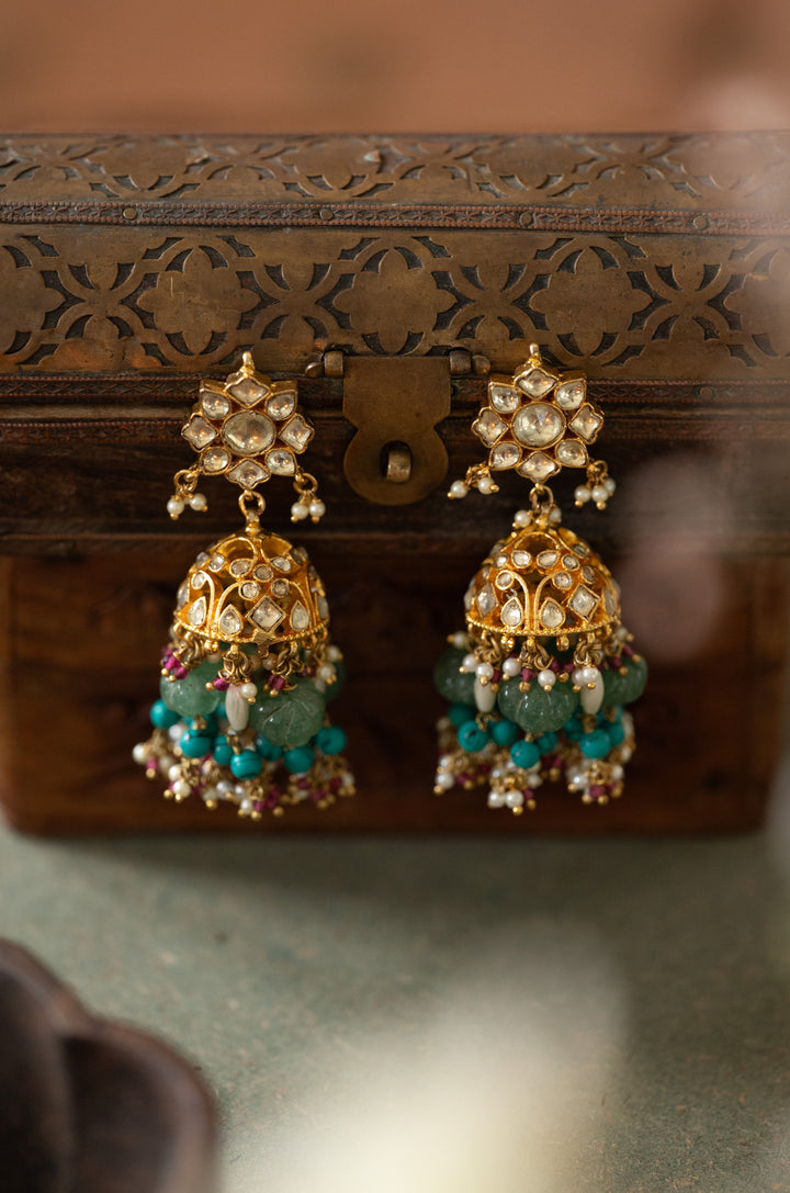 Heer Turquoise Kundan Jhumka Earrings