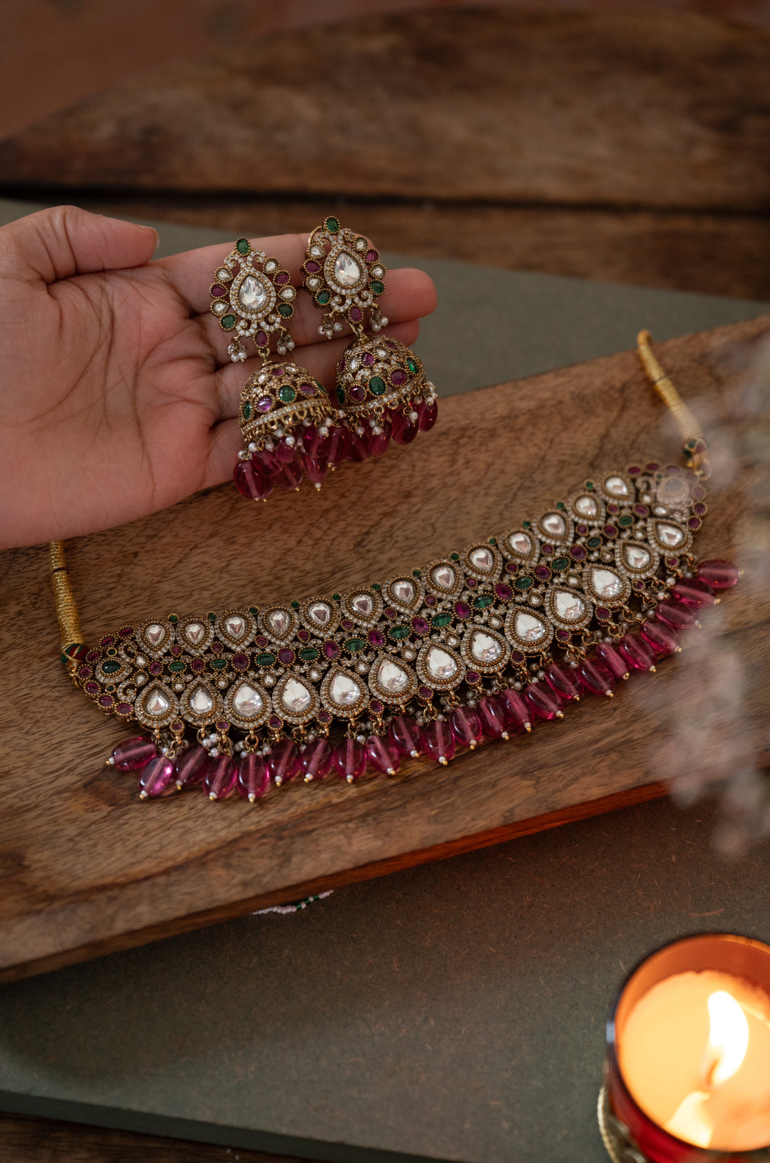 Zalak Pink Polki Necklace Set