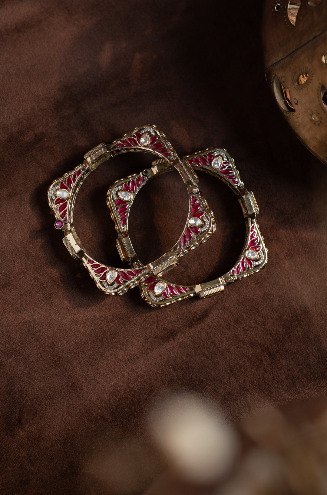 Urvisha Ruby Polki Statement Bangles - Set of 2