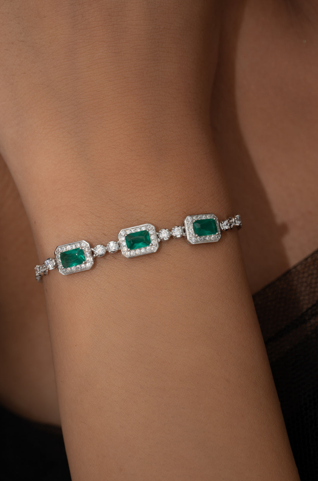 Amira Green Faux Diamond Bracelet