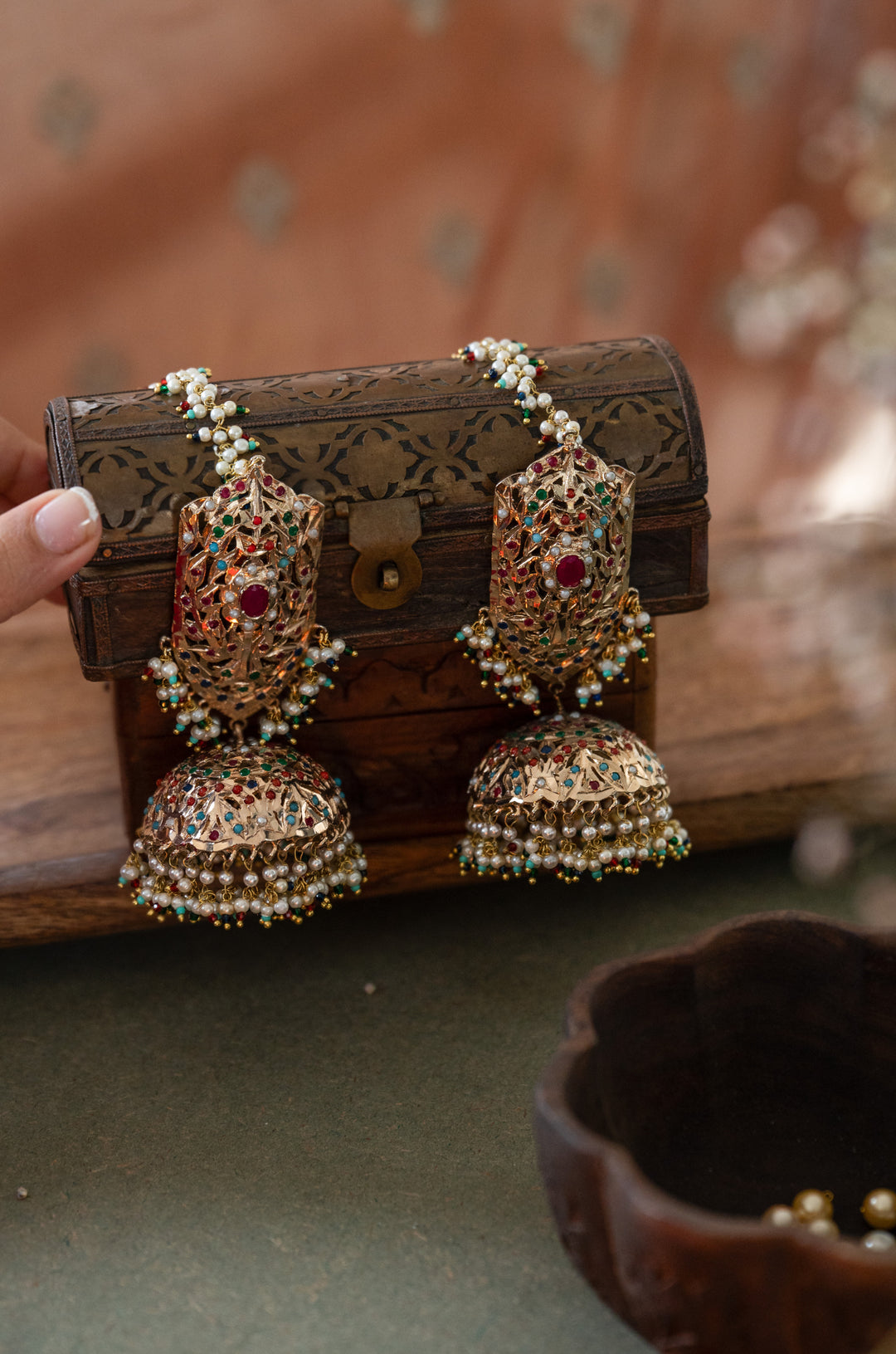 Bhini Multicolored Jadau Jhumka Earrings