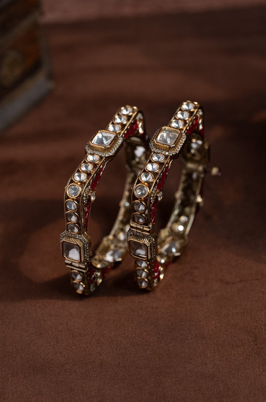 Urvisha Ruby Polki Statement Bangles - Set of 2