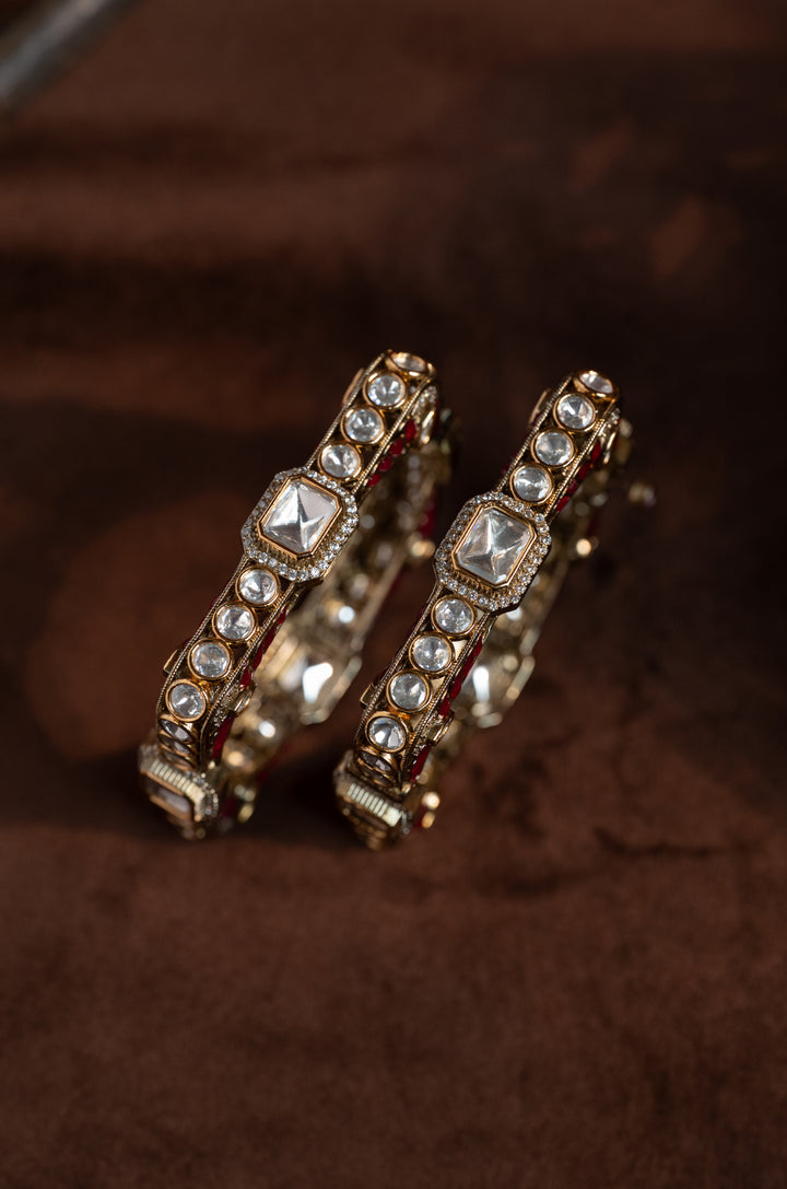 Urvisha Ruby Polki Statement Bangles - Set of 2