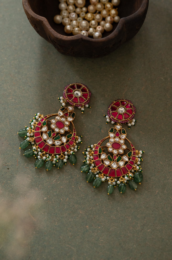 Mishu Red Kundan Earrings