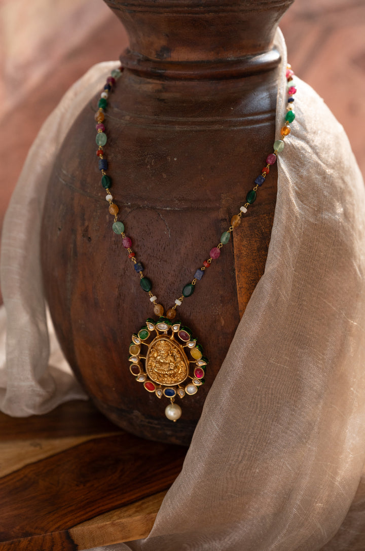 Vaidehi Navrattan Temple Pendant Necklace