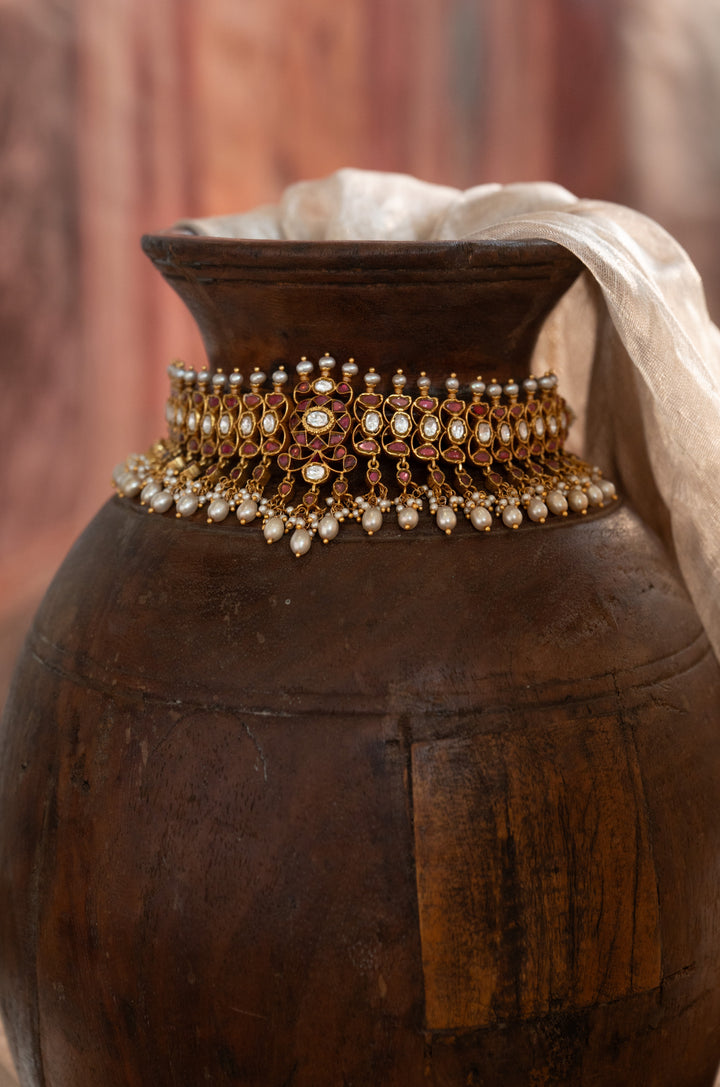 Firdaus Pink Silver Necklace Set