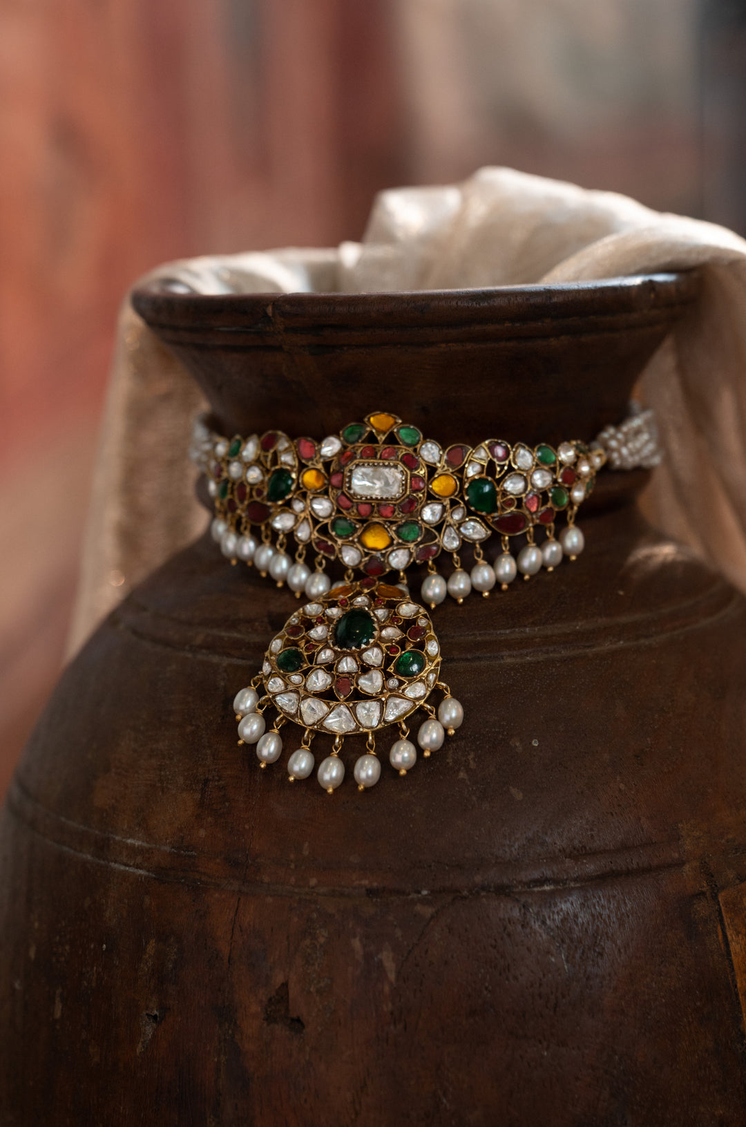 Harika Navrattan Silver Necklace Set