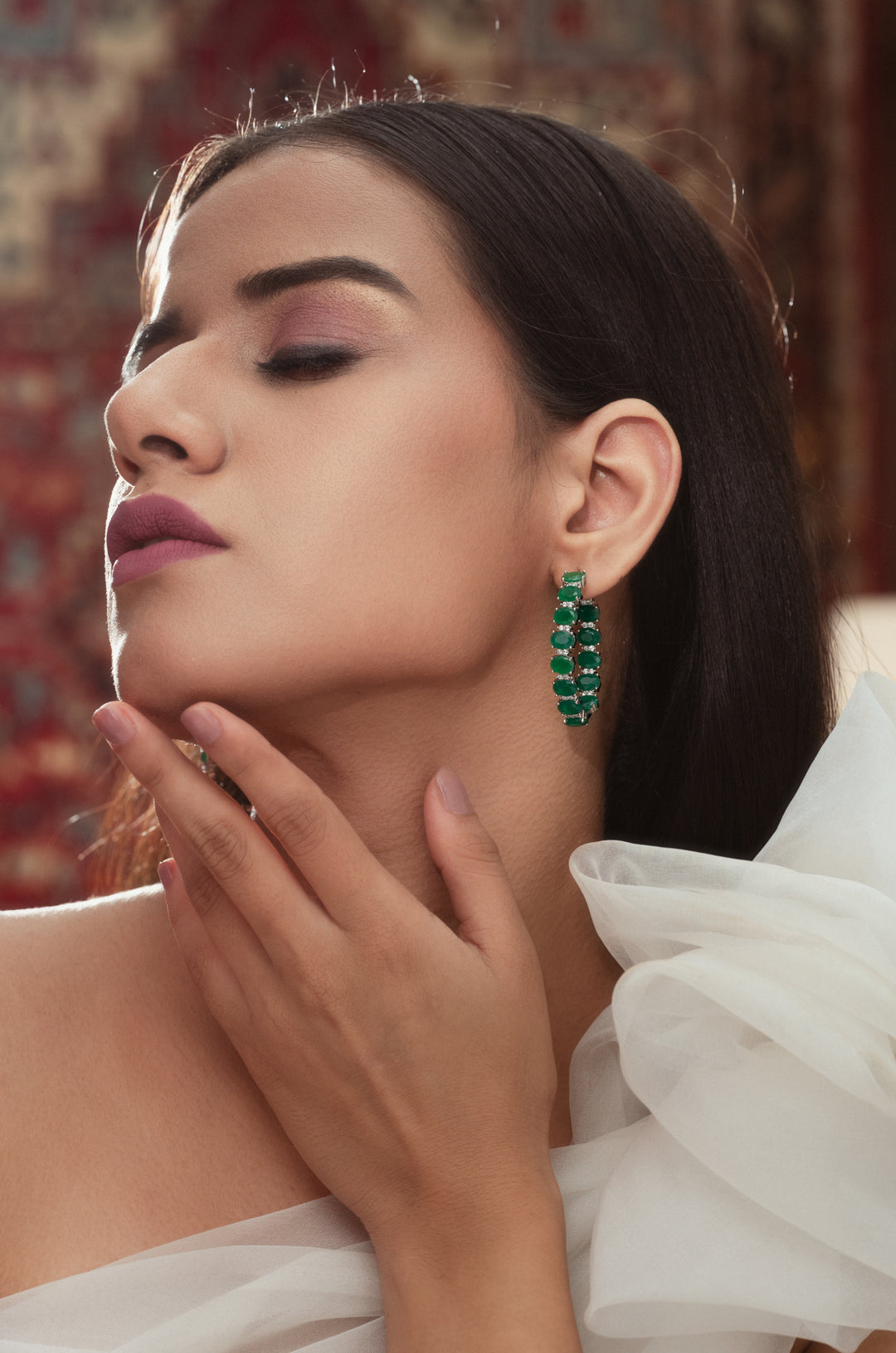 Mila Green Faux Diamond Hoops