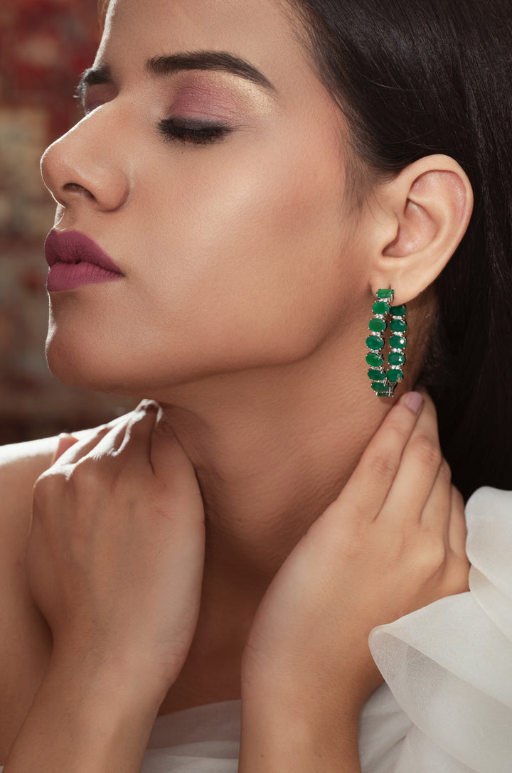 Mila Green Faux Diamond Hoops