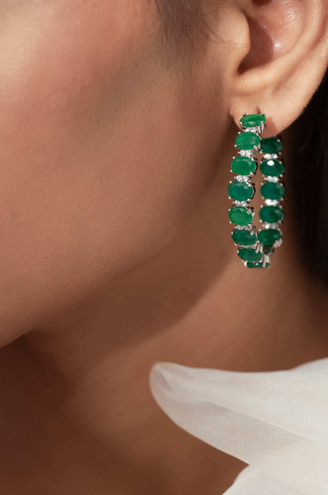 Mila Green Faux Diamond Hoops