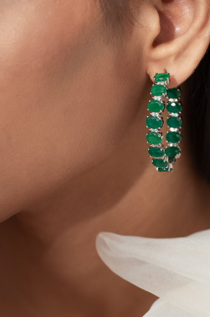 Mila Green Faux Diamond Hoops