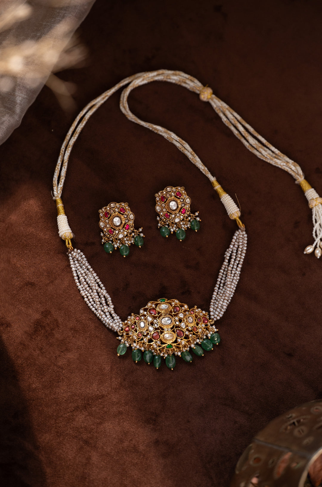 Sachi Green Silver Necklace Set