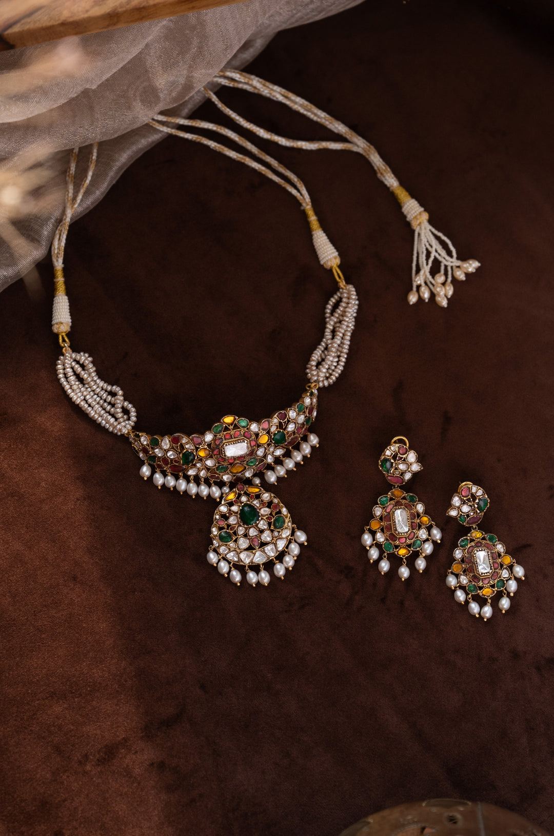Harika Navrattan Silver Necklace Set