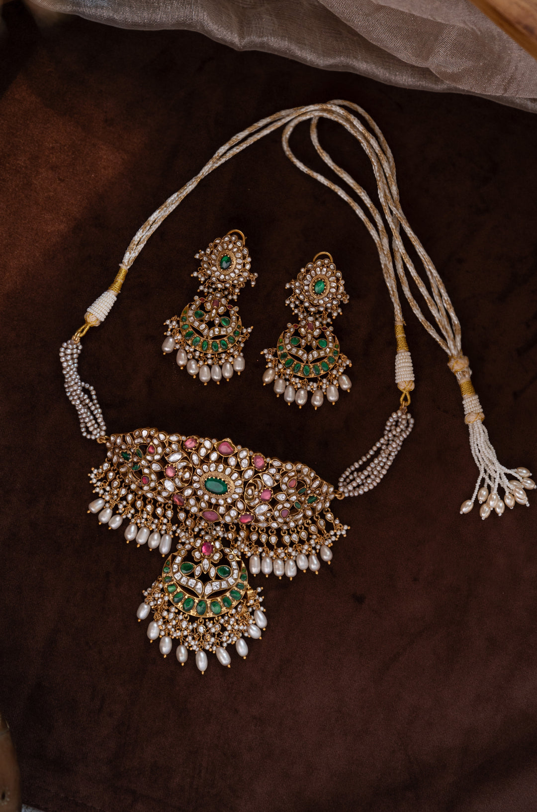 Tavisha Green Silver Necklace Set