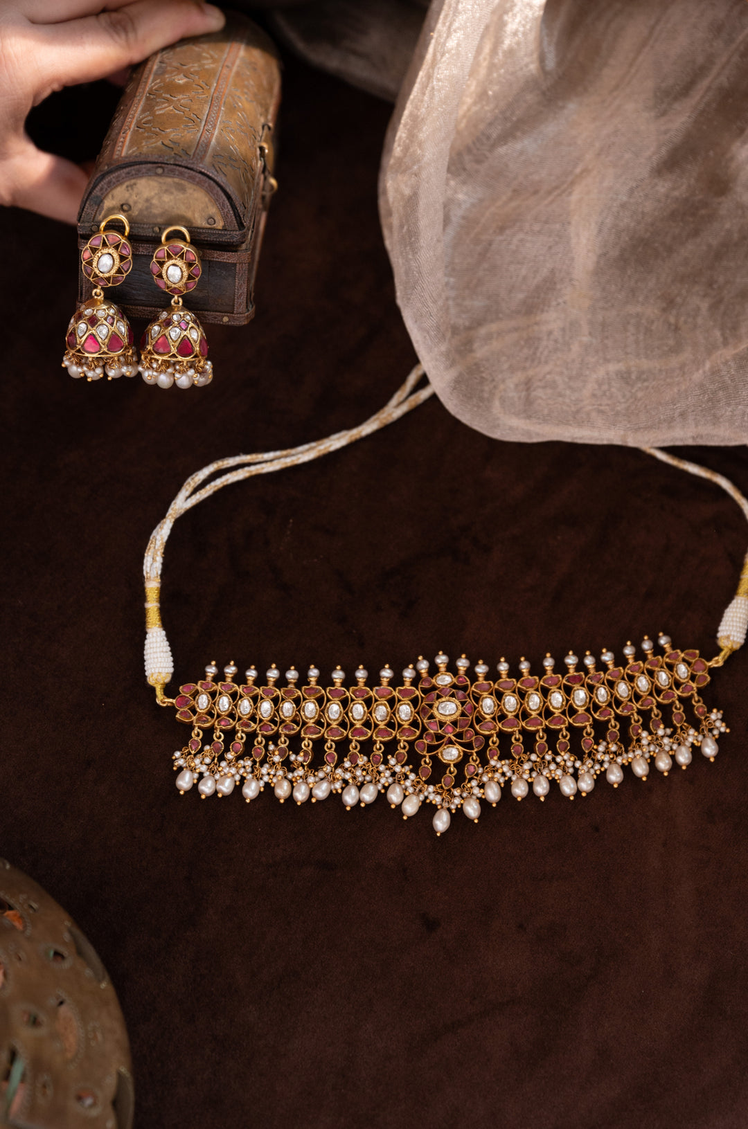 Firdaus Pink Silver Necklace Set