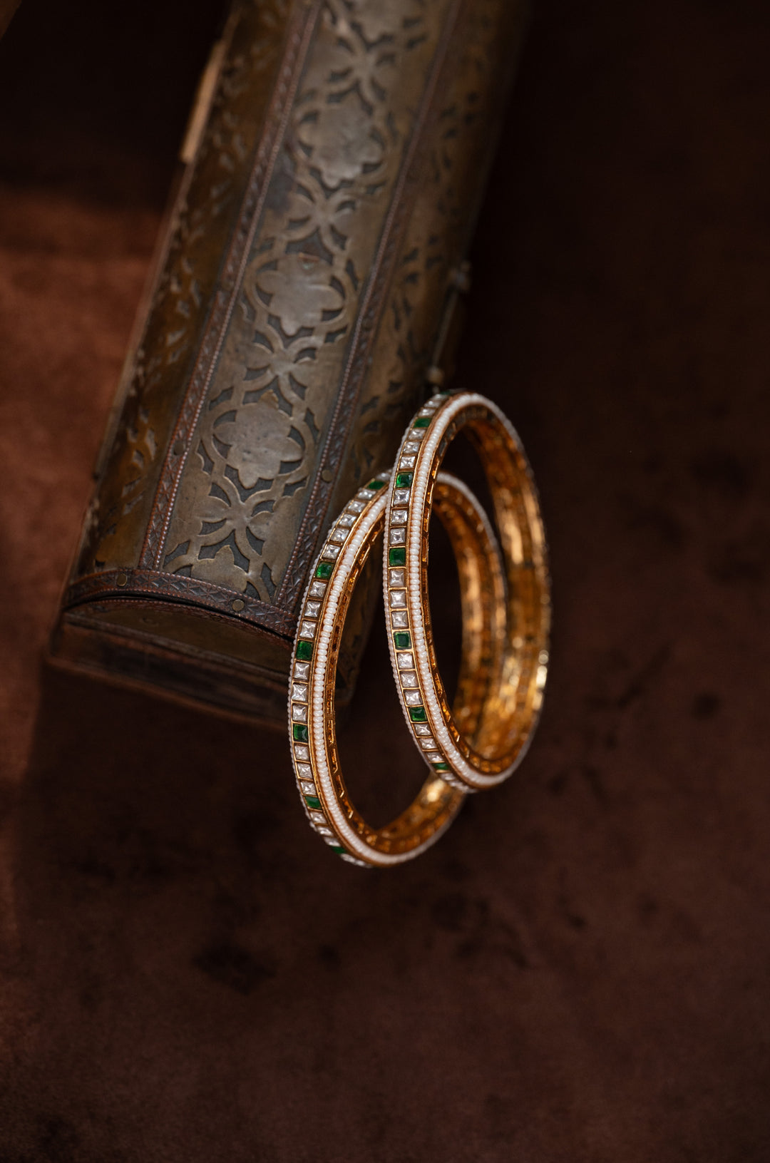 Nayab Green Kundan Bangles - Set of 2